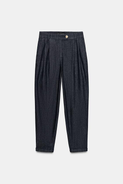 ZARA БРЮКИ ЧИНОС С ОТВОРОТАМИ, ИНДИГО