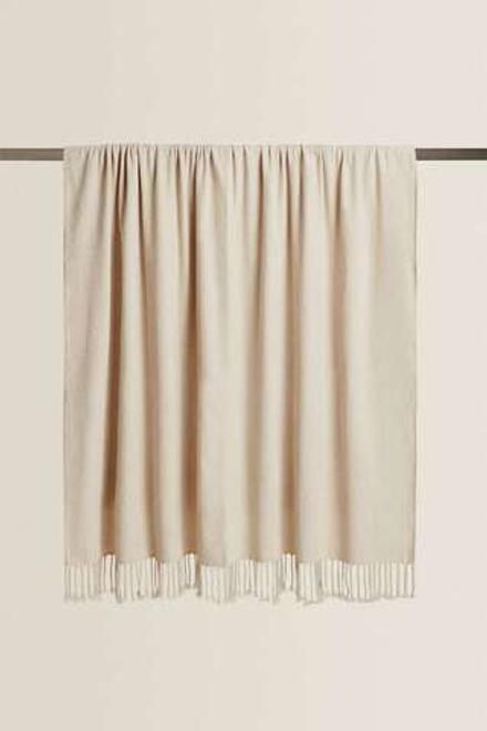 ZARA HOME ПЛЕД ИЗ СИНЕЛИ, СВЕТЛО-БЕЖЕВЫЙ