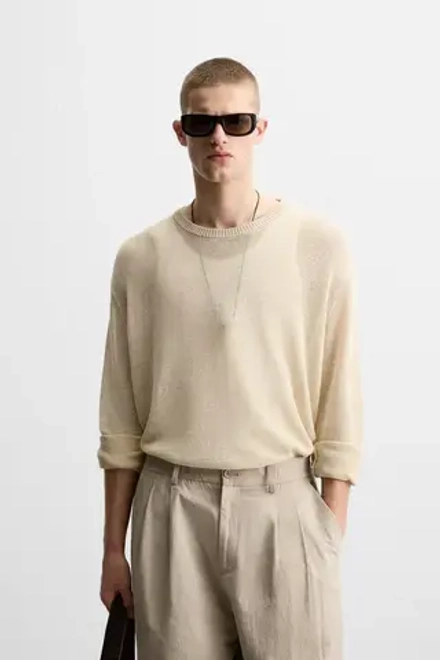 ZARA СВИТЕР RELAXED FIT ИЗ ПОЛУПРОЗРАЧНОЙ ТКАНИ, СВЕТЛО-БЕЖЕВЫЙ