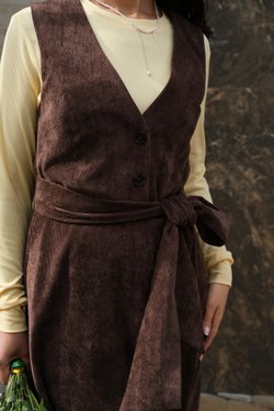 Сарафан темно-коричневый из микровельвета на подкладке