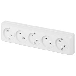 Розетка Intro Quadro 2-209-01 без заземления пятиместная 5х2P 16А-250В IP20 ОУ белый