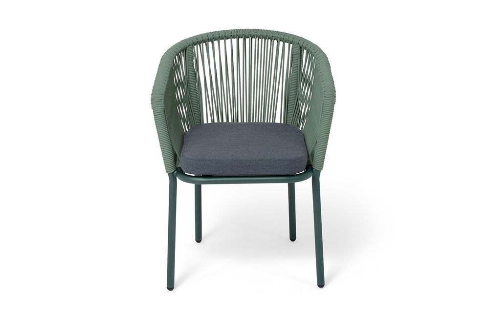"Марсель" стул плетеный из роупа, каркас алюминий RAL6036 муар, роуп зеленый (4204) круглый tex, ткань темно-серая 027