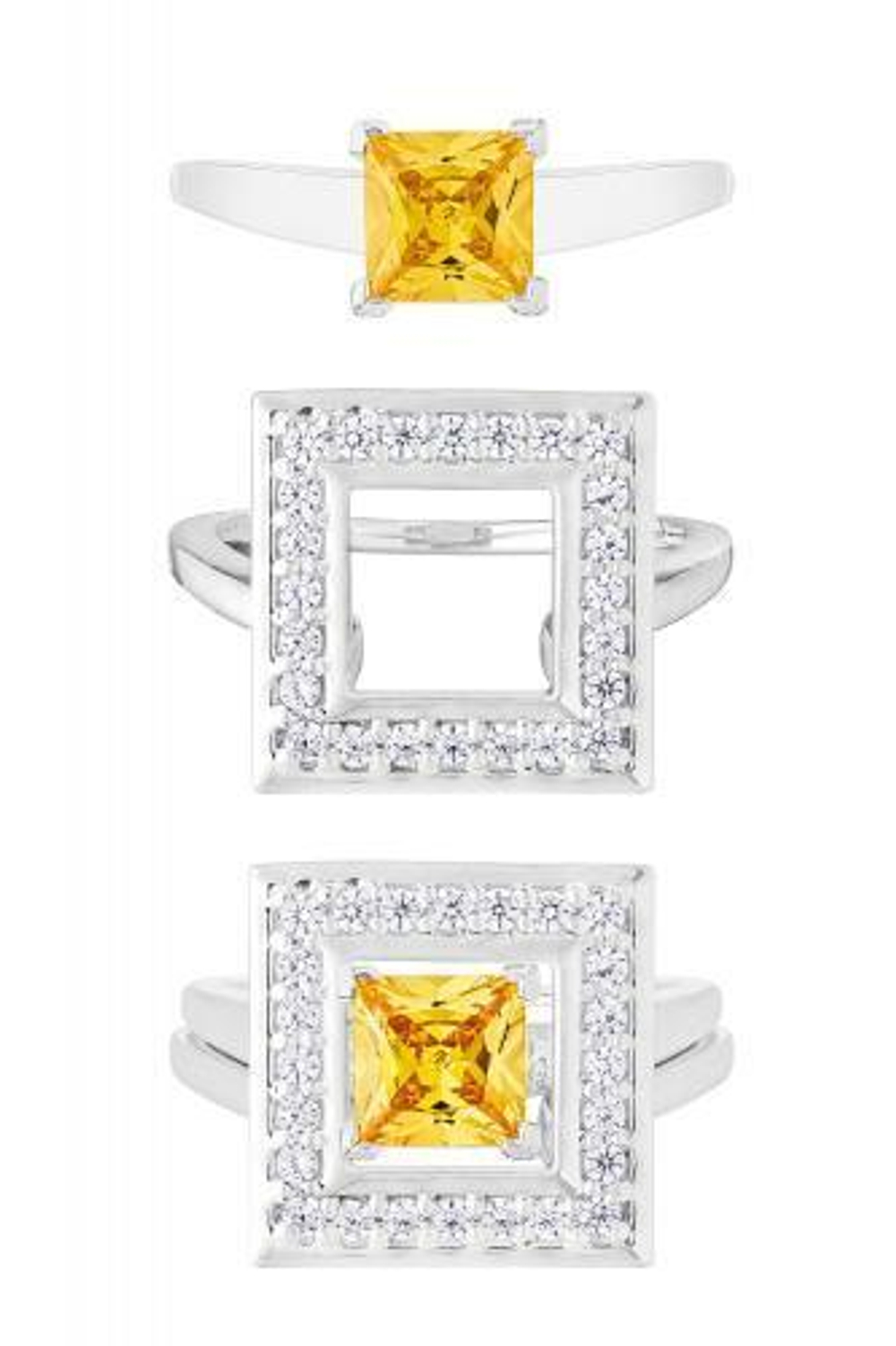 Кольцо сборное из серебра со вставками из жёлтого и бесцветных фианитов