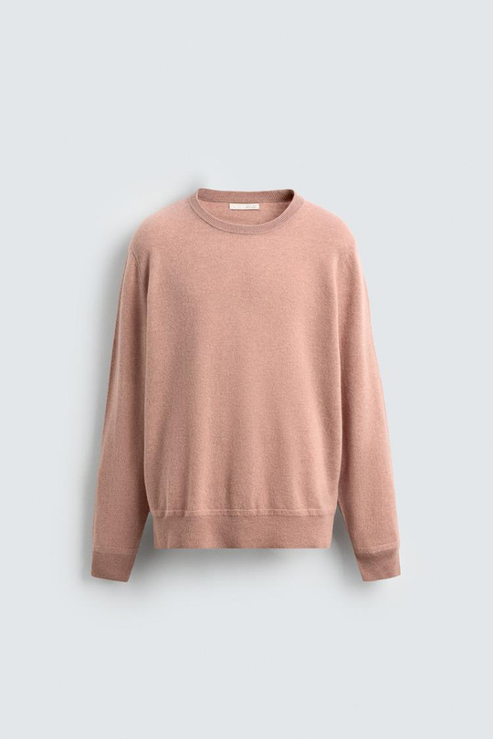 ZARA СВИТЕР ИЗ ШЕРСТИ И КАШЕМИРА, ПУДРОВО-РОЗОВЫЙ