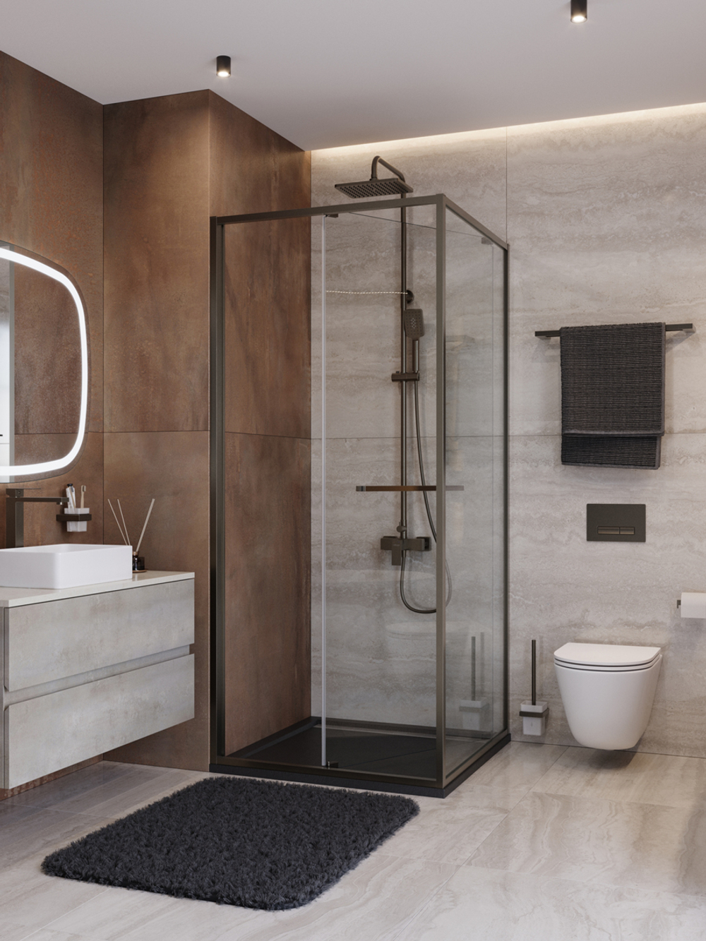 Душевой уголок Cezares LUX-AH-FS-1-90/100-C-GM, 90х100х195, профиль оружейная сталь, стекло прозрачное