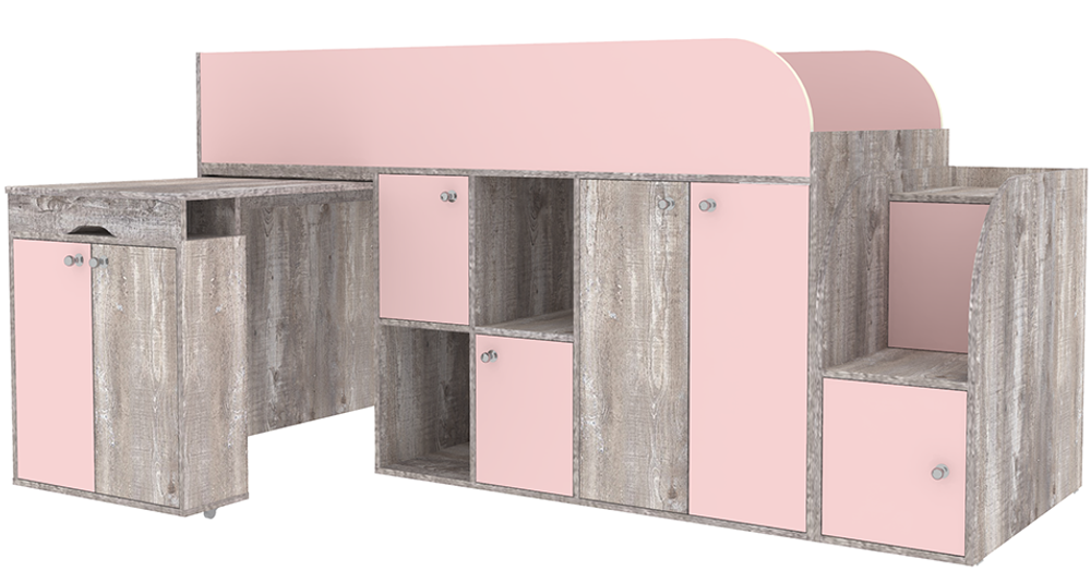 Кровать-чердак КарИВи Малыш 3 Бетон Розовый