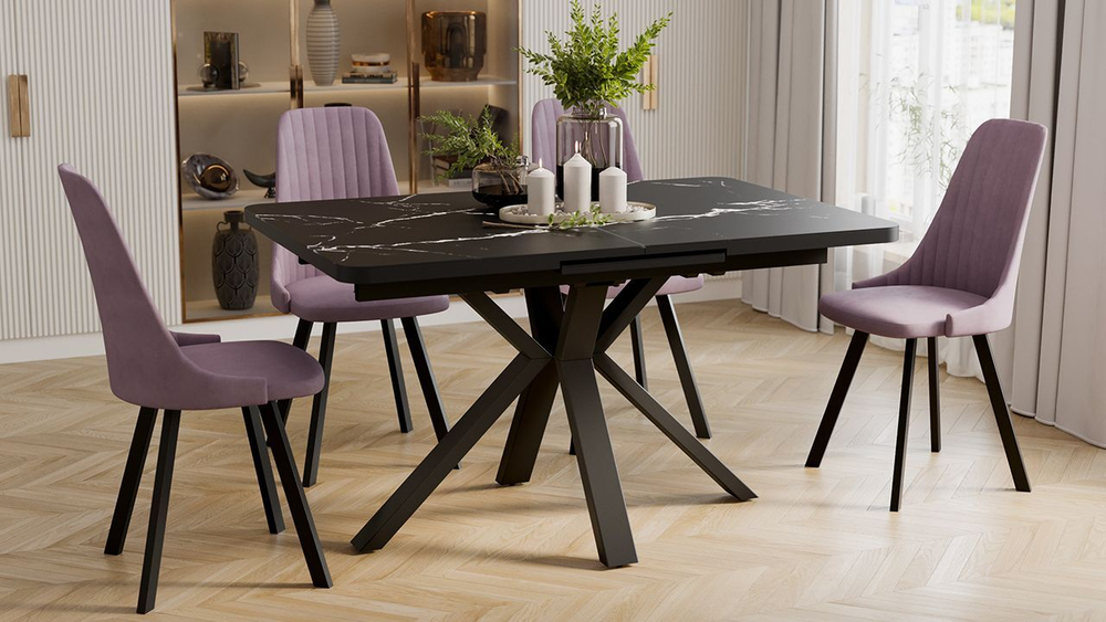 Стол кухонный обеденный раздвижной Черный муар Хэмптон 134(173)х90х75 см