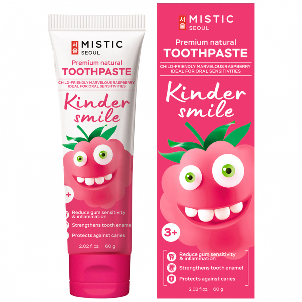 MISTIC Premium Natural Toothpaste KINDER SMILE MARVELOUS RASPBERRY for oral sensitivities (3+) Натуральная детская премиальная зубная паста KINDER SMILE «ЧУДЕСНАЯ МАЛИНКА» для чувствительной полости рта (3+) 60г