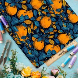 Ткань премиум таффета мандарины на синем