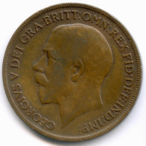 1 пенни 1920 год. Великобритания (Георг V). Бронза, диаметр 30.8 мм. VF