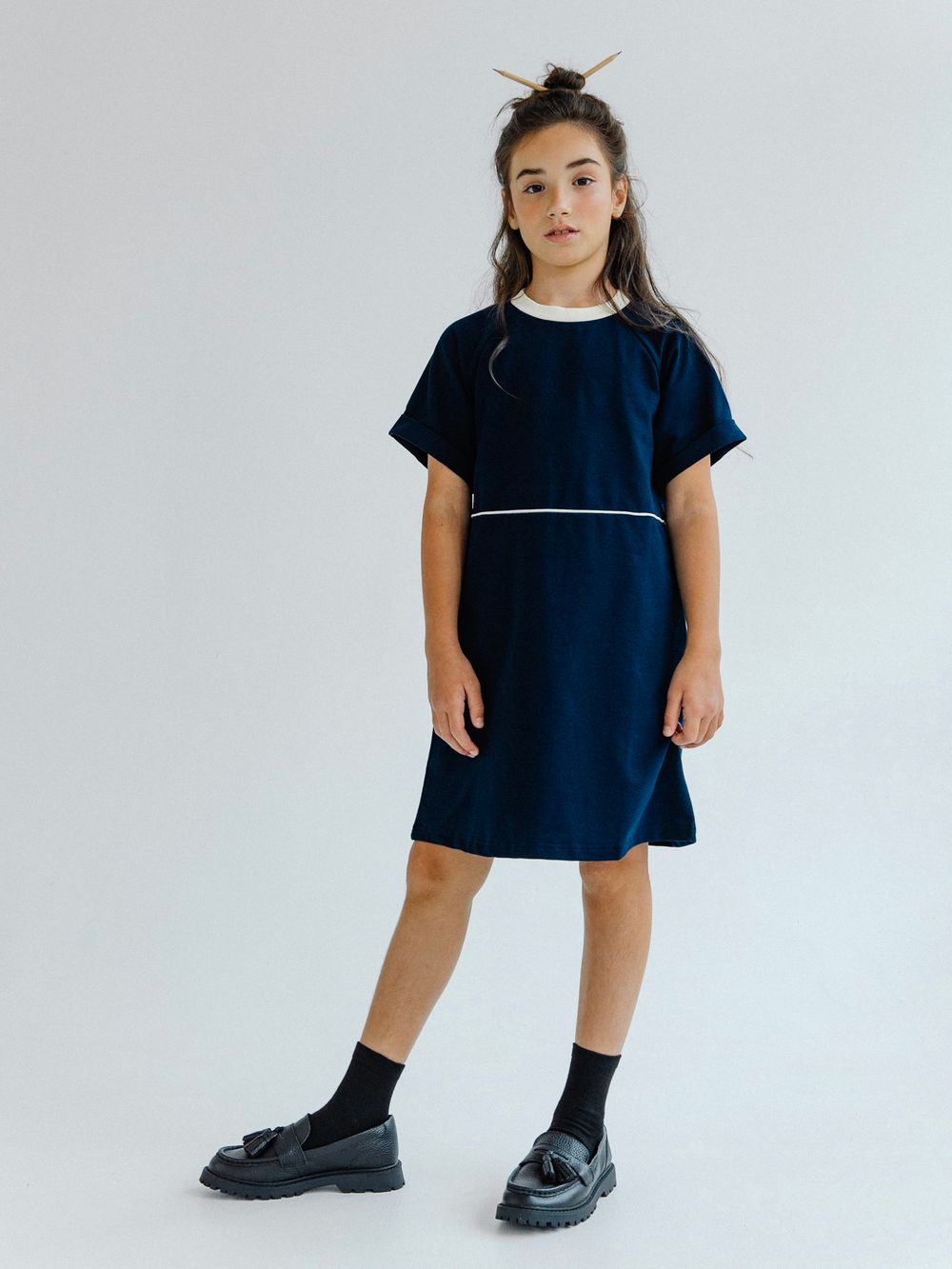 Школьное платье платье из хлопка синего цвета