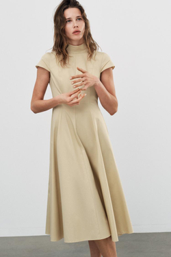 ZARA ПЛАТЬЕ МИДИ ИЗ ГАБАРДИНА, ЦВЕТ ВАФЛИ