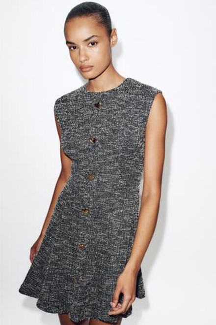 ZARA ПЛАТЬЕ ИЗ РЕЛЬЕФНОЙ ТКАНИ В СКЕЙТЕРСКОМ СТИЛЕ, ЧЕРНЫЙ/БЕЛЫЙ