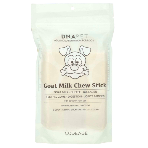 Codeage, DNA Pet, жевательная палочка с козьим молоком, для собак, средняя, 3 шт., 213 г (7,5 унции)
