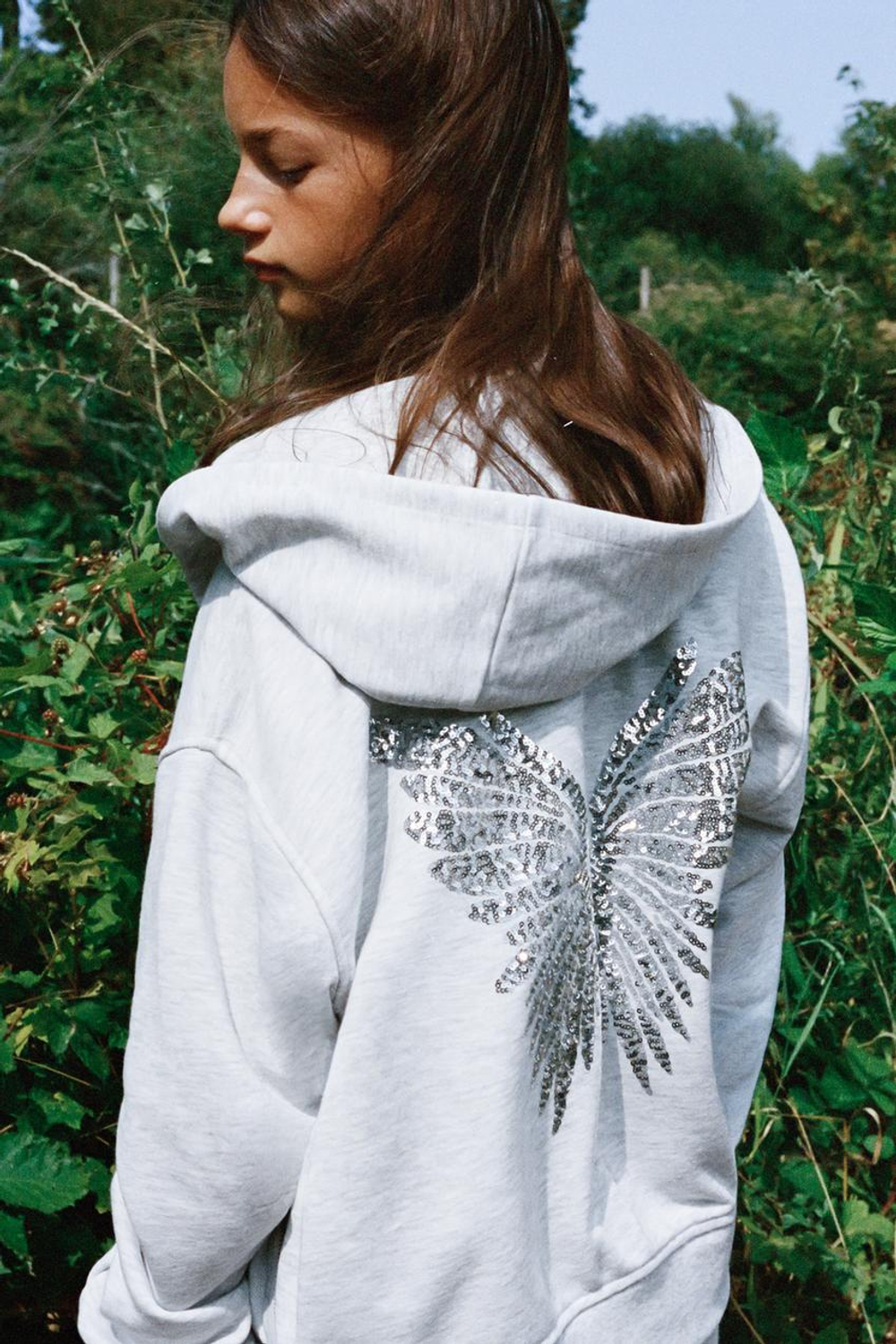 ZARA ХУДИ С ПАЙЕТКАМИ, СЕРЫЙ МЕЛАНЖ