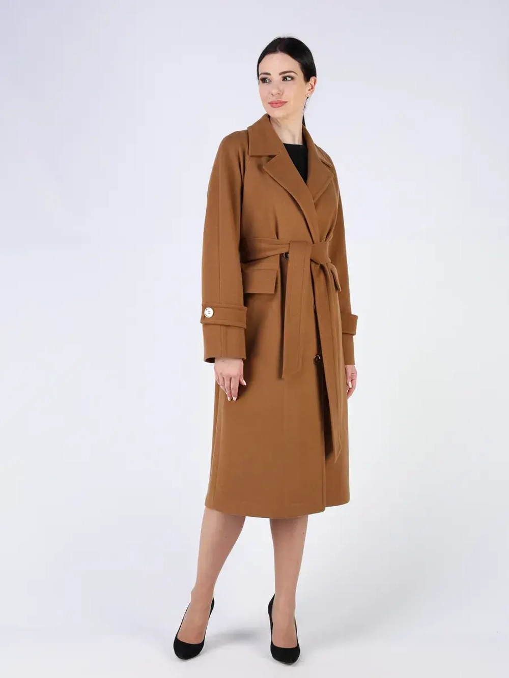 Пальто демисезонное длинное с поясом