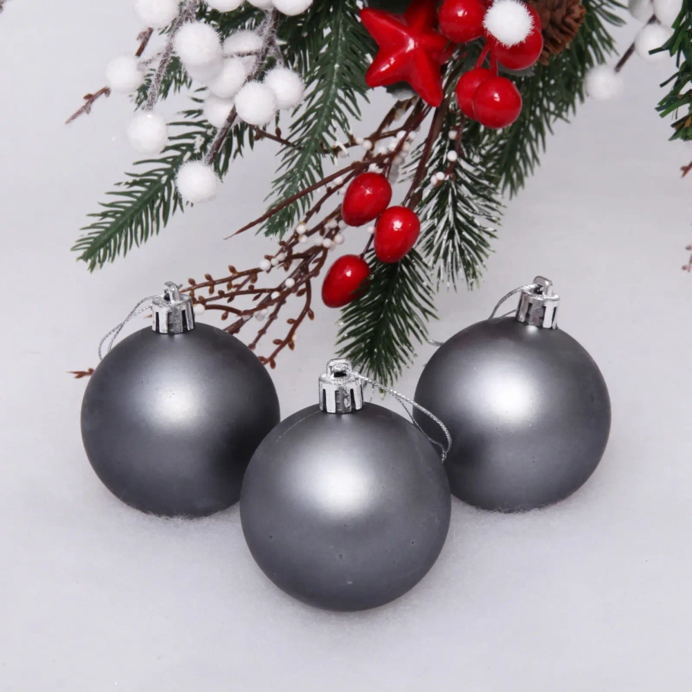 Новогодние шары 6 см (набор 3 шт) «Матовый», графит