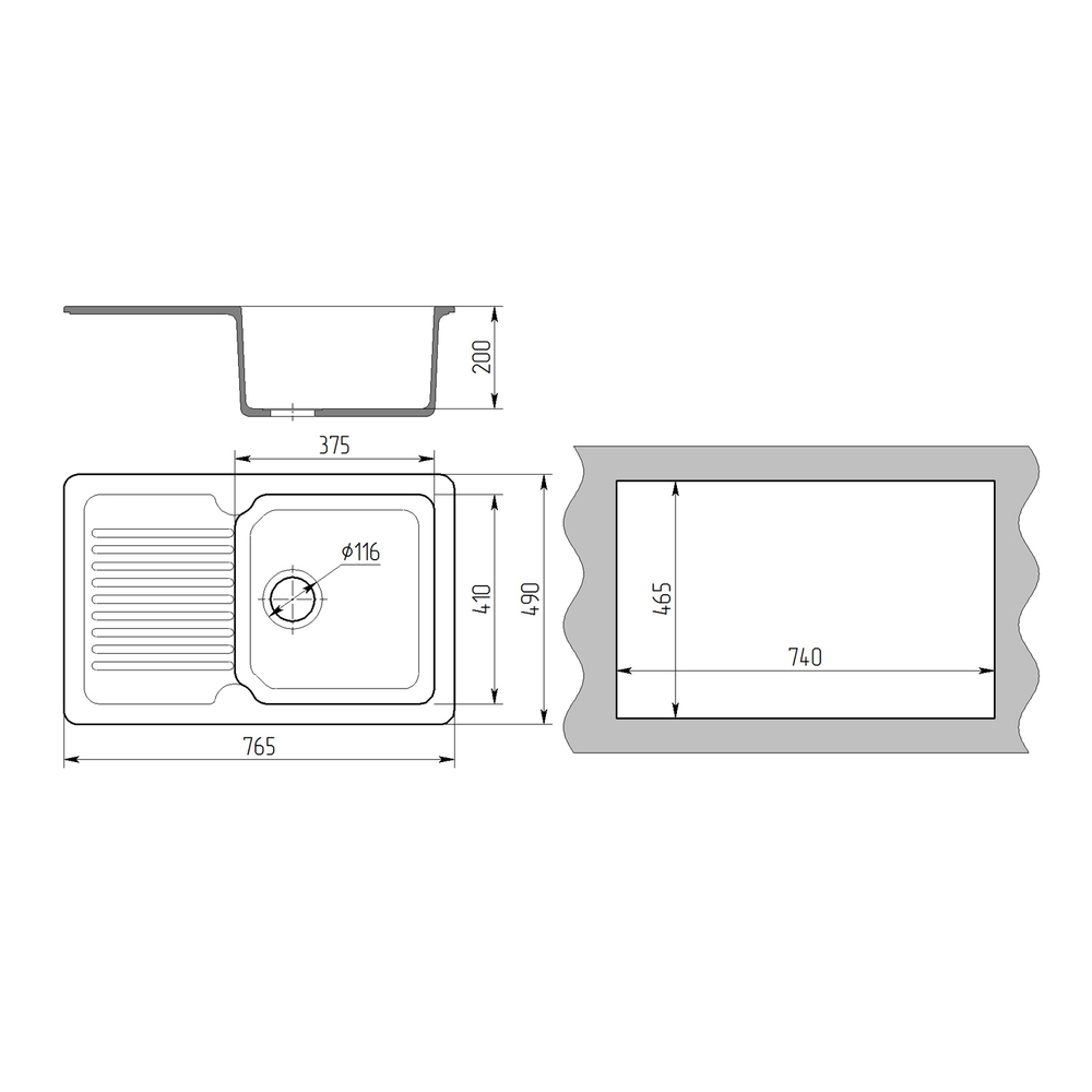 Мойка ML-GMS24 СТАНДАРТ с крылом , белый (331), 765*490*200мм