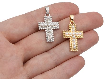 Подвеска "Крест" 24,5мм, с бусинами