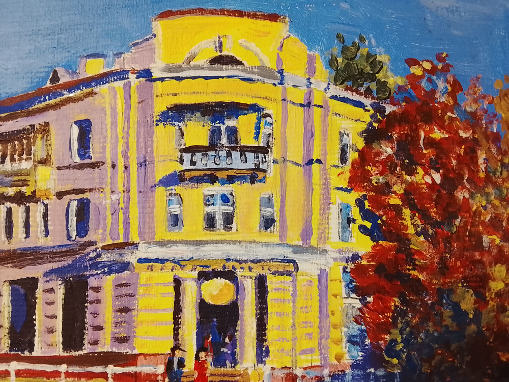 Картина "Айва", натюрморт. 30 см на 30 см. Акрил на картоне. Авторская живопись, оригинал.