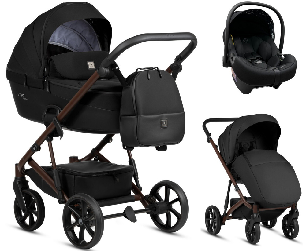 Детская коляска Tutis Viva 6 Plus Essential 3 в 1 с автокреслом Elo Lux EduSky Black 1612070 Caviar