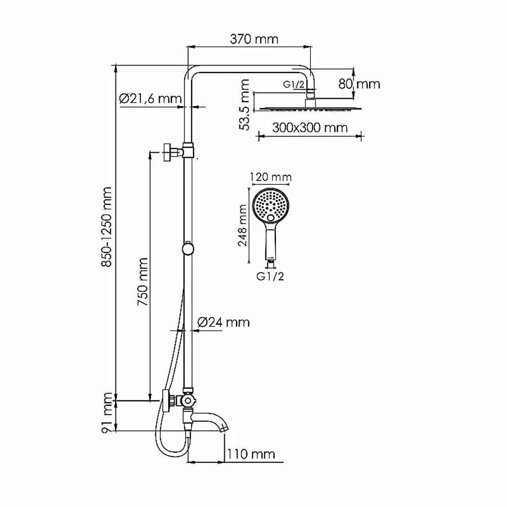 Душевая система WasserKraft Sauer 7100 SET2680 Thermo золото