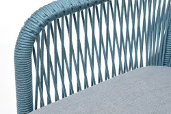 "Лион" стул плетеный из роупа, каркас из стали светло-серый (RAL7035) муар, роуп бирюзовый круглый, ткань светло-серая