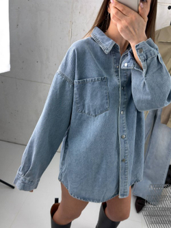 Рубашка джинсовая женская артикул 1377 цвет "голубой"