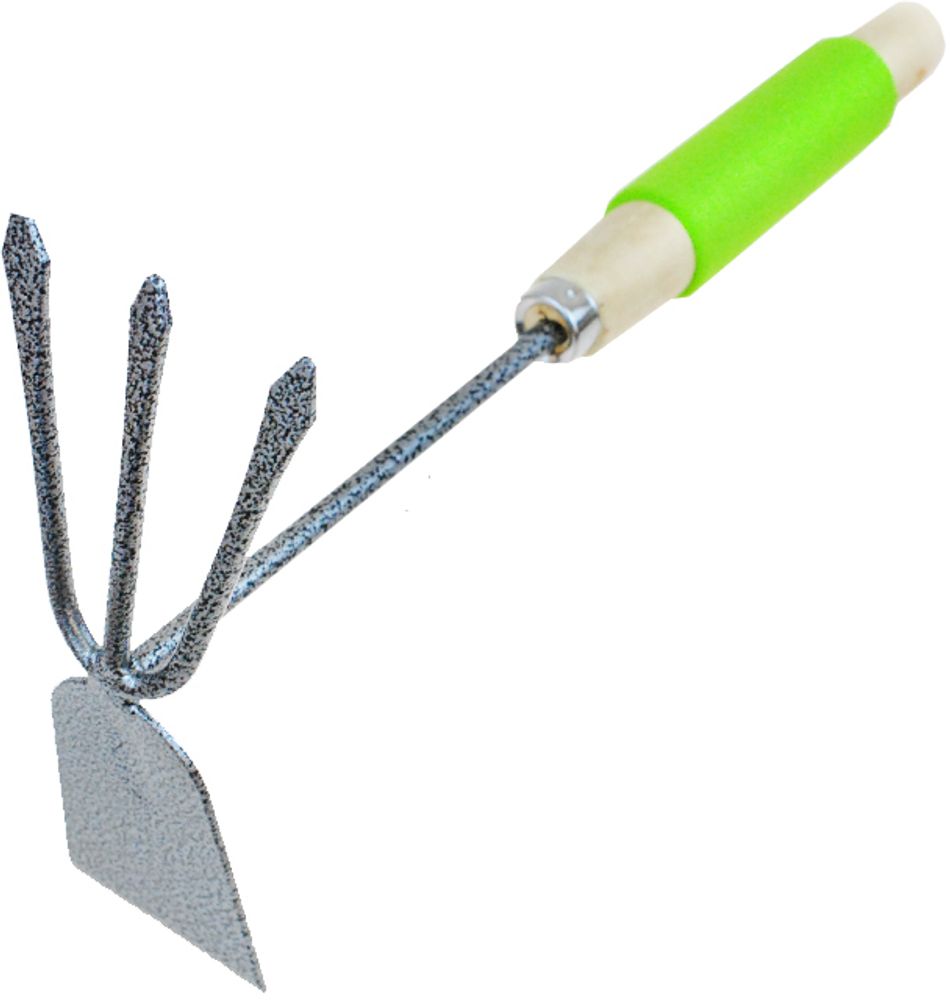 Мотыжка Комбинированная 3-х зубые грабли с лопаткой с черенком и мягкой ручкой Урожайная сотка Комфо