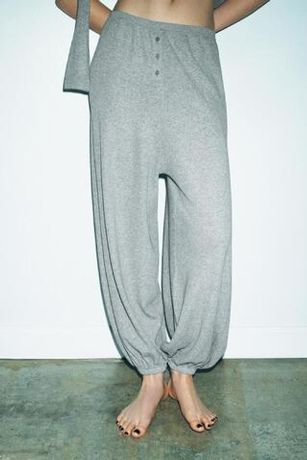 ZARA ТРИКОТАЖНЫЕ БРЮКИ-АЛАДДИН ИЗ СМЕСОВОГО ХЛОПКА, СЕРЫЙ