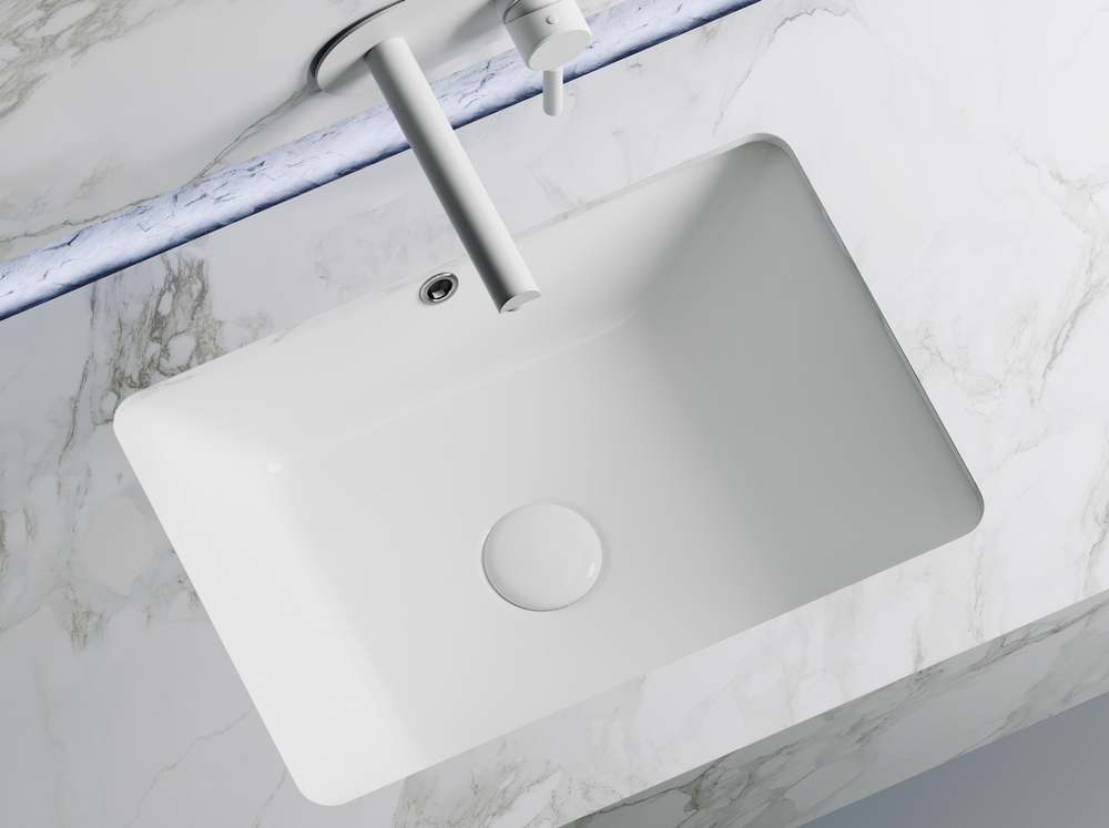 Умывальник прямоугольный встраиваемый под столешницу Element 550x400x185мм, с крепежом и шаблоном для установки