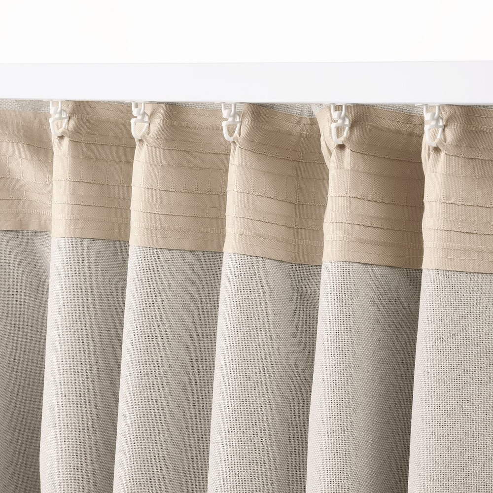IKEA LÖNNSTÄVMAL  (ИКЕА ЛÖННСТÄВМАЛ)  -  Шторы блэкаут, пара, на ленте/бежевые, 145x300 см