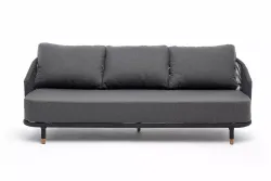 "Верона" диван 3-местный плетеный из роупа, каркас алюминий темно-серый (RAL7024) муар, роуп темно-серый круглый, ткань темно-серая 027