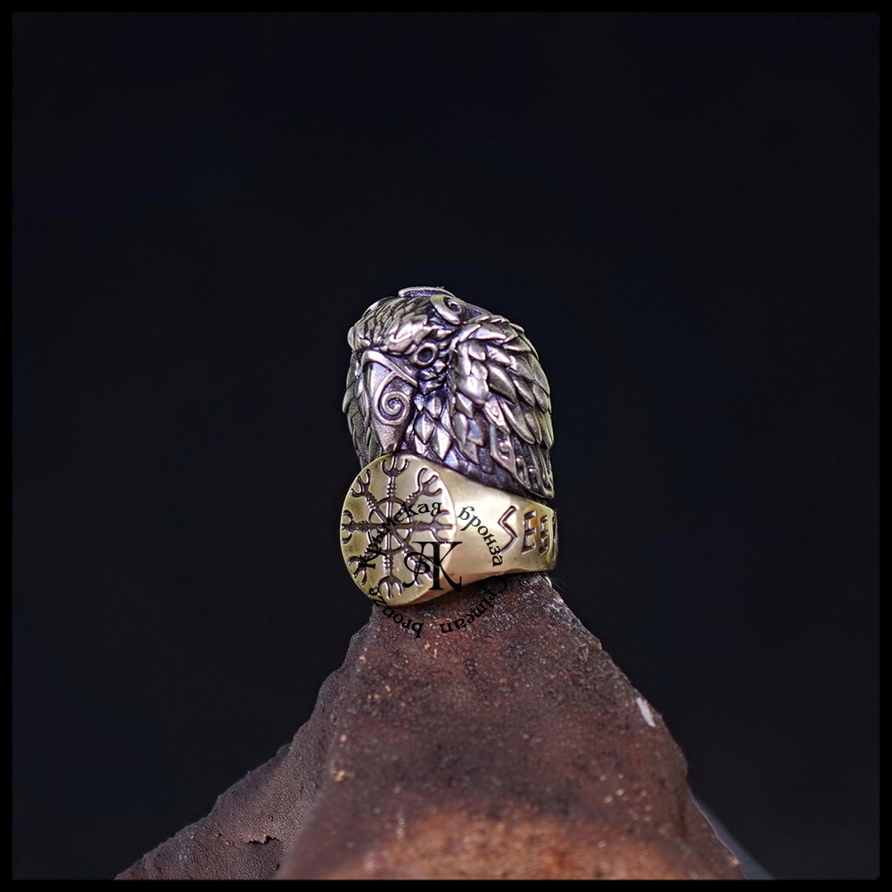 Темлячная бусина "Ворон Одина" биметалл (латунь Шлем Ужаса)