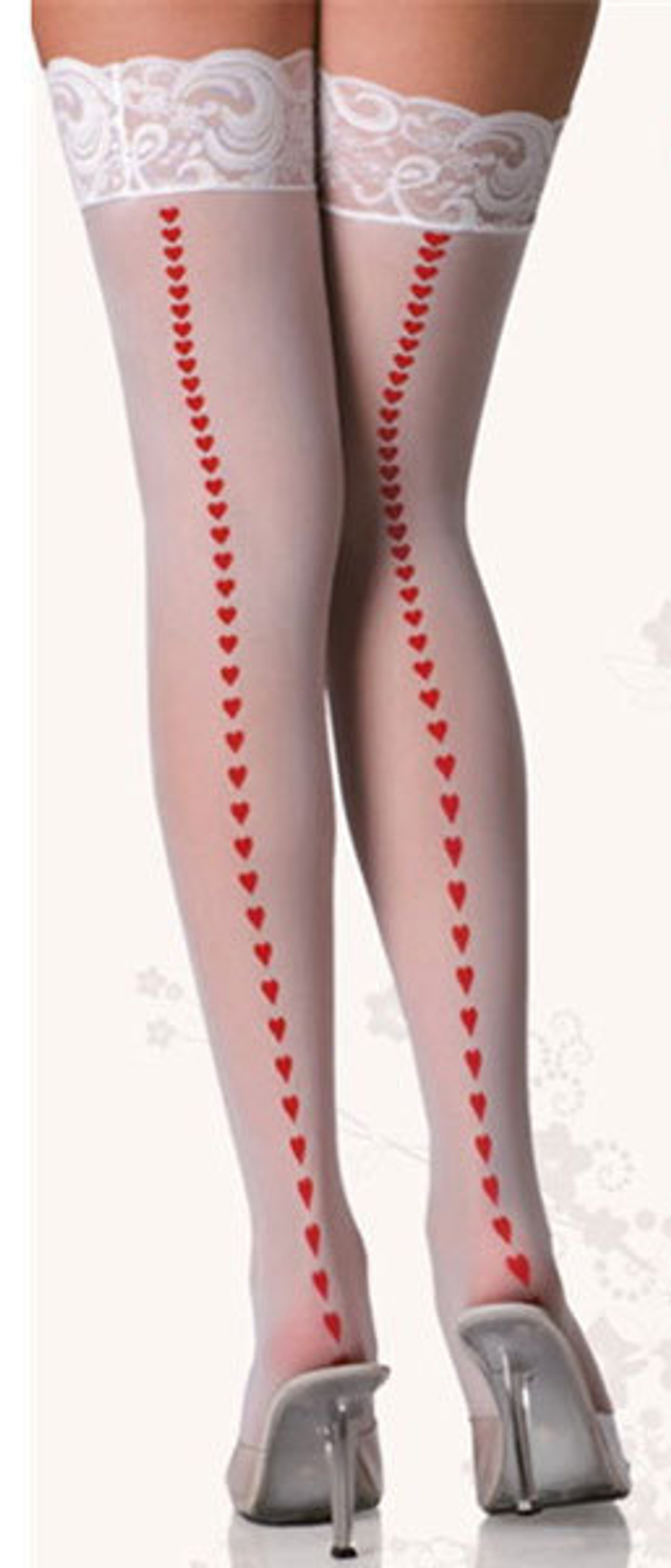 Белые чулочки со швом из сердечек на силиконе