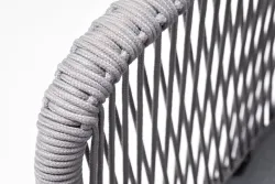 "Марсель" стул плетеный из роупа, каркас алюминий белый муар, роуп светло-серый круглый, ткань светло-серая
