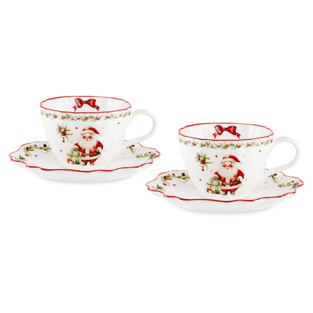 Набор чашек чайных с блюдцами 2шт Decor de table Рождественский винтаж