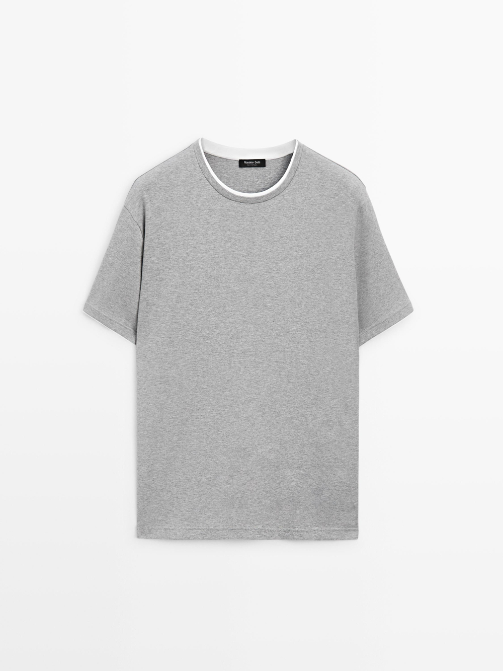 Massimo Dutti Футболка из 100% хлопка с контрастными деталями, серый меланж
