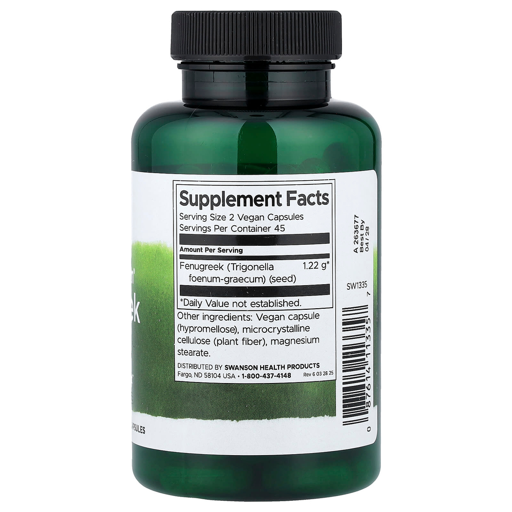 Swanson, Full Spectrum®, семена пажитника, 90 веганских капсул (610 мг в 1 капсуле)