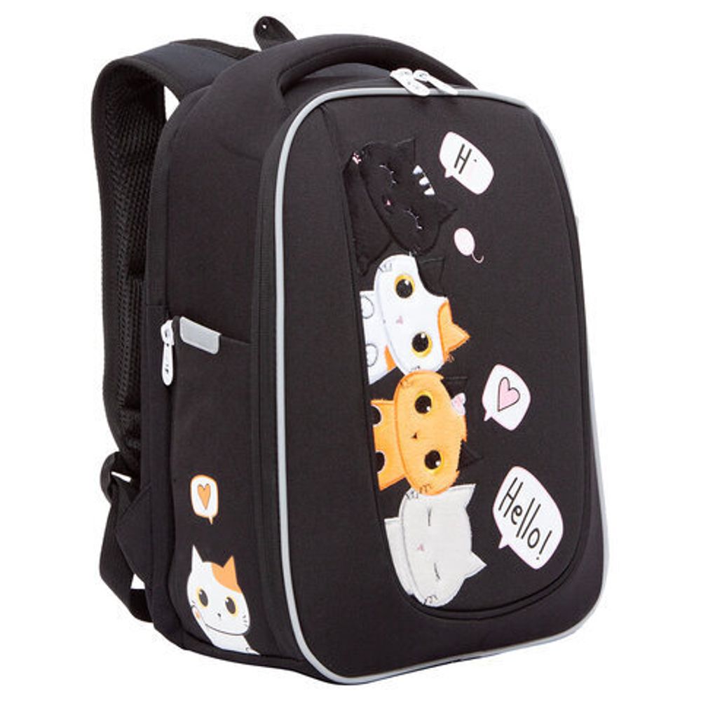 Ранец GRIZZLY анатомическая спинка, с брелоком, для девочек, "HELLO", 36х29х18 см, RAf-292-2/2