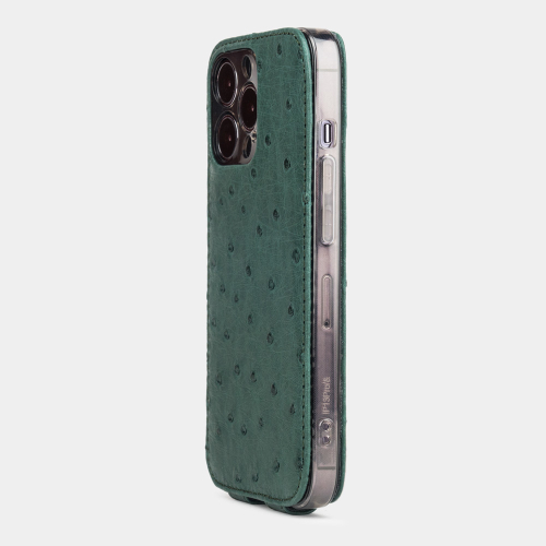 Чехол для iPhone 13 Pro из кожи страуса, зеленого цвета