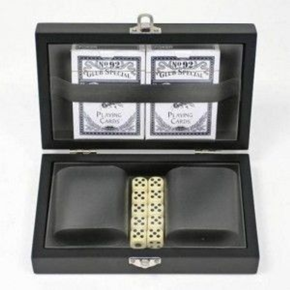 Набор дорожный из 2 игр (карты, кости) в деревянном коробе
