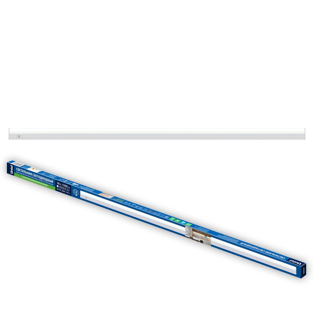 ULI-L04-14W-4000K IP40 WHITE Светильник линейный светодиодный аналог Т5 с сенсорной кнопкой. 230В. Кабель 1.2м с вилкой и крепление в-к. Белый свет 4000K. Корпус белый. TM Uniel