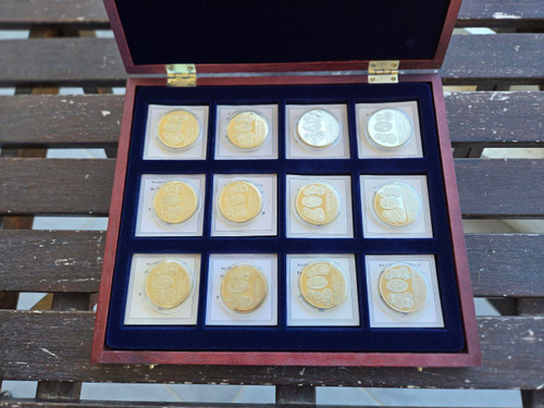 Europe. Exquisite Collection of 12 Euro-Themed Medals — A Numismatic Treasure in a Luxurious Display Case