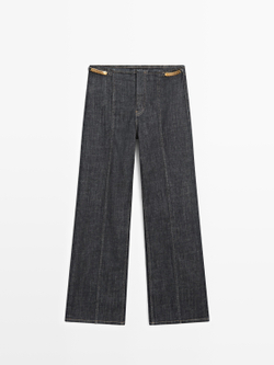 Massimo Dutti Джинсы с высокой талией и широкими штанинами с цепями, темно-синий