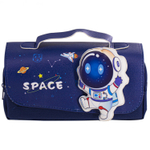 Пенал - косметичка Alingar, ПВХ/ткань, молния, 2 отделения, боковой карман, липучка, ручка, 190 х 80 х 50 мм, "SPACE", синий, космонавт, европодвес