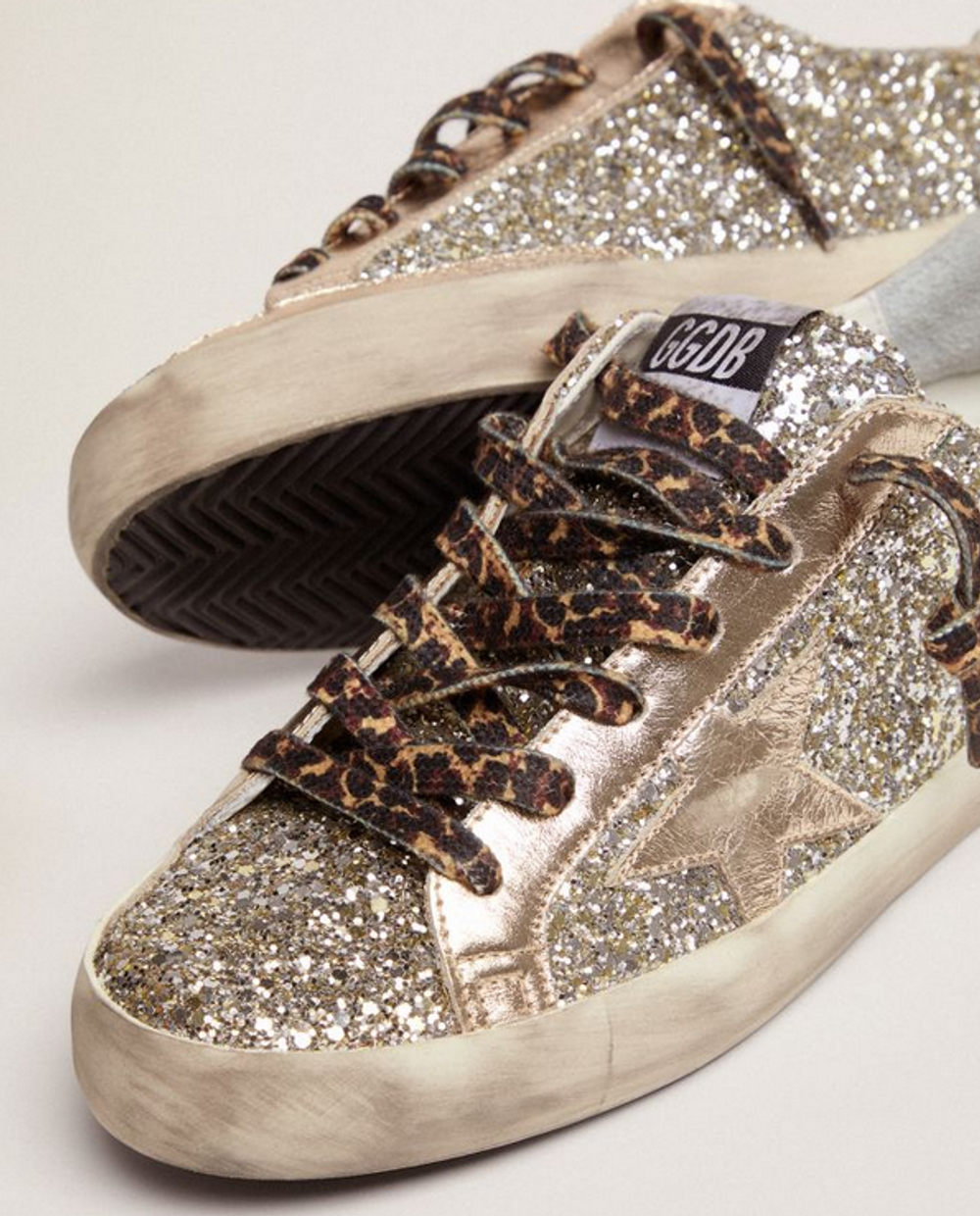 Кеды Golden Goose 'Superstar' Platinum-colored glitter with star and heel tab in tone-on-tone laminated leather