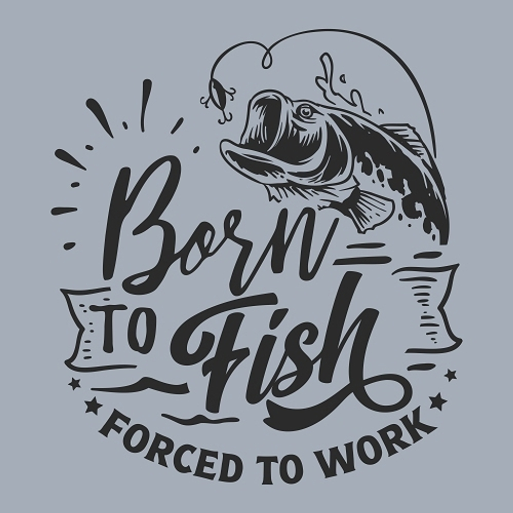 принт PewPewCat Born to fish серая футболка