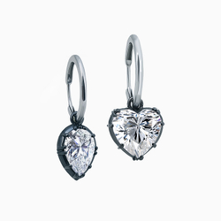 Ассиметричные серебряные серьги - кольца с черным родием