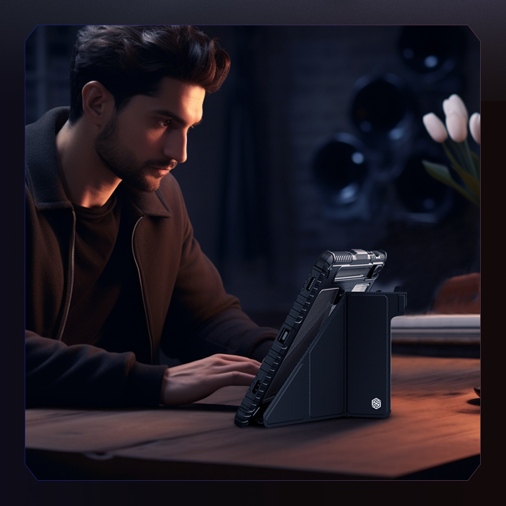Чехол книжка от Nillkin для планшета Samsung Galaxy Tab S9 и Tab S10 FE, серия Bumper Pro Case-Multi Angle Folding Style, с защитной шторкой для камеры